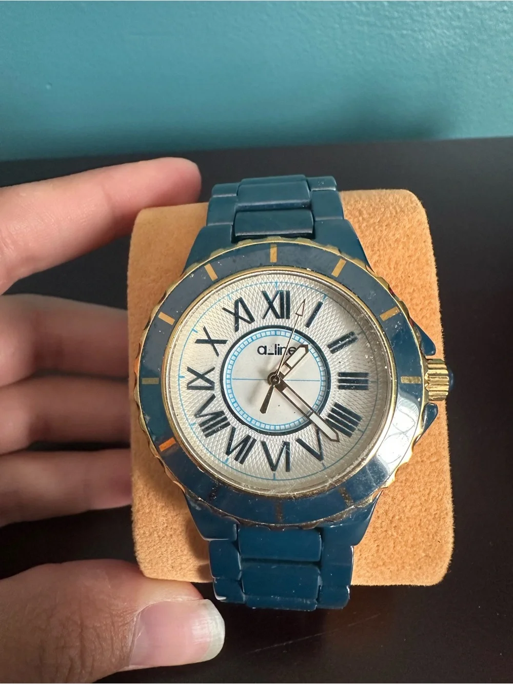Blue and Gold Roman Numeral Wristwatch-Working!!